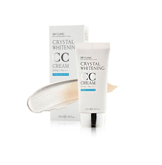 3W Clinic Crystal Whitening CC Cream 1.69Oz SPF40/PA+++ Moisturing Wrinkle Care Natural Begie